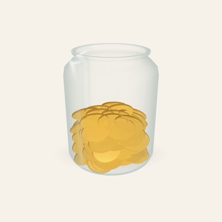 A glass jar of gold coins — the savings QuitJar keeps for you